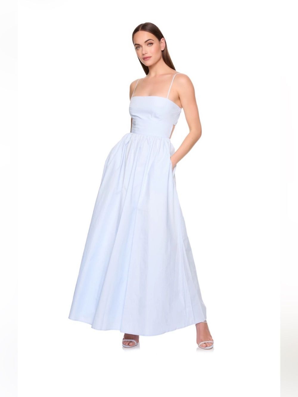 NWT Susana Monaco Open Back Cotton Poplin Maxi Dress Size Medium in Baby Blue